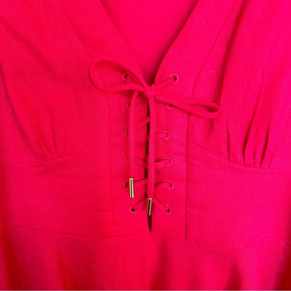 House of Harlow 1960 x Revolve Pink Linen Blend, Corset Bodice Dress - Picture 3 of 6